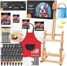 66 Pack Acrylic Paint Set, Shuttle Art Acrylic Painting Set with 30 Colors Acrylic Paint, Wooden Easel, Painting Canvas, Paint Brushes, Palettes, Art