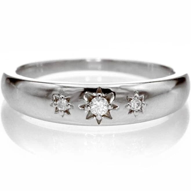 Starburst Band Tapered Star Set Diamond Stacking Wedding or Anniversary Ring Gold