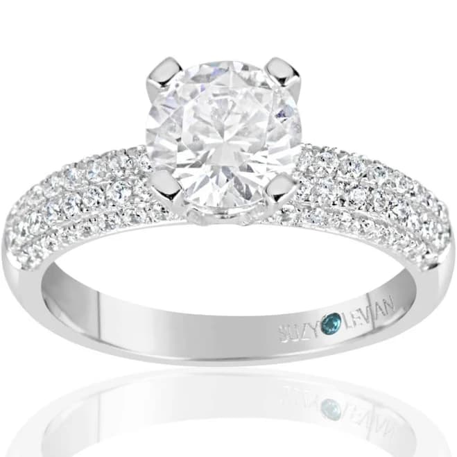 Suzy Levian Sterling Silver CZ Bridal Pave Engagement Ring