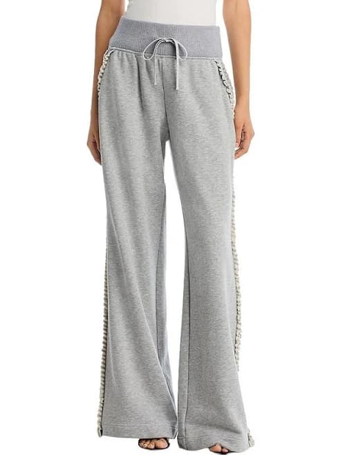 Cinq A Sept Women's Ruffled Rhinestone Trim Wide-Leg Sweatpants