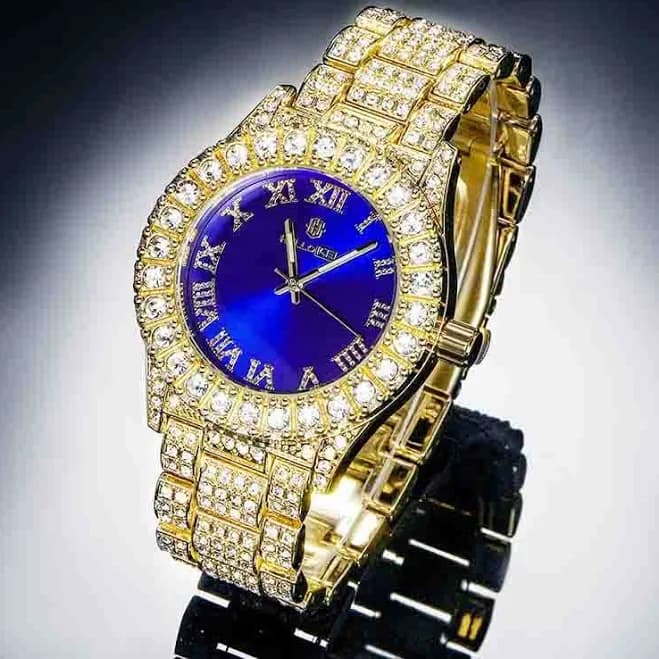 Helloice Men's Roman Numerals Iced Gold Watch
