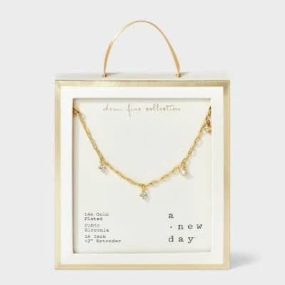 A New Day 14K Gold Plated Paperclip Chain Necklace with Multi Cubic Zirconia