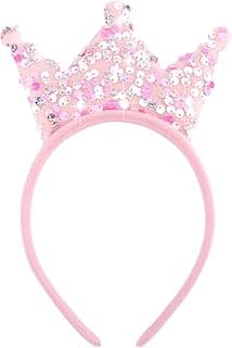 SuPoo Sequin Headband for Girls Bling Pink Princess Crown Headband Glitter Head Bands Halloween Party Hair Bands Sparkly Hair Accessories for Birthday Back to School Christmas
