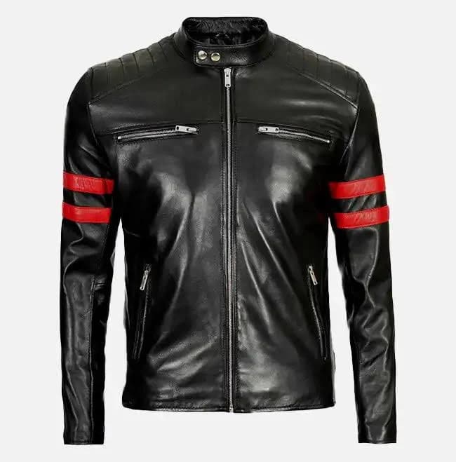 Men's Red Stripes Biker Jacket