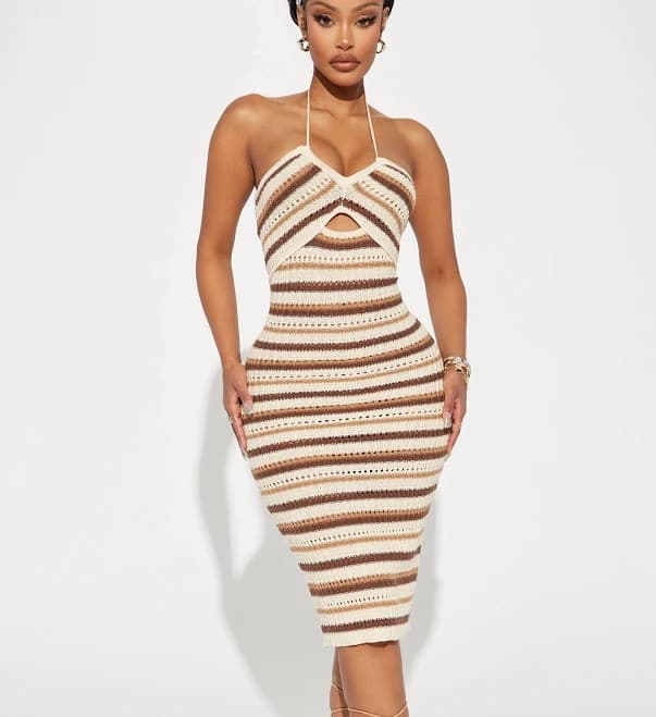 Fashion Nova Cut Out Sleeveless Crochet Halter Midi Dress