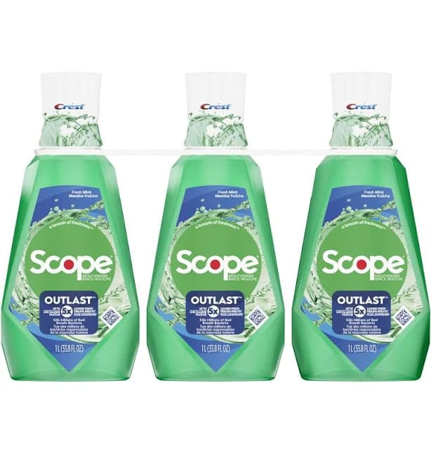 Scope Outlast Mouthwash, Fresh Mint, 33.8 fl oz (3-pk)