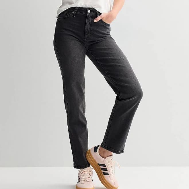 Women's Sonoma Goods For Life High-Rise Straight Leg Jeans, Size: 8 Avg/Reg, Black Wash