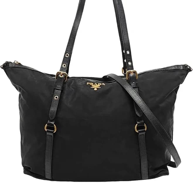 Prada Women's Tessuto Nylon Saffiano Leather Top Zip Tote Bag