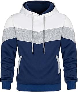 Mens Hoodies Pullover Sweatshirt Color Block Fleece Long Sleeve Patchwork Casual Hoodie with Pockets