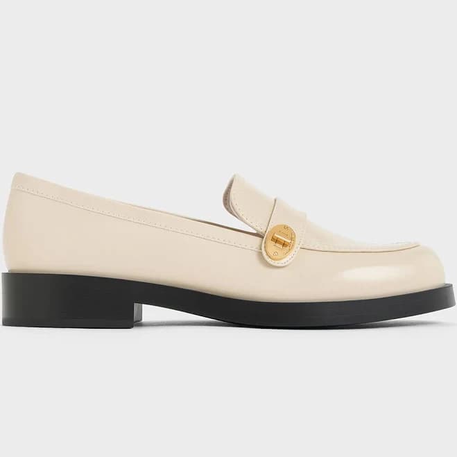 Charles & Keith Hettie Metallic-Buckle Strap Loafers