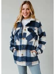 Blue, Tan & Cream Plaid Jacket