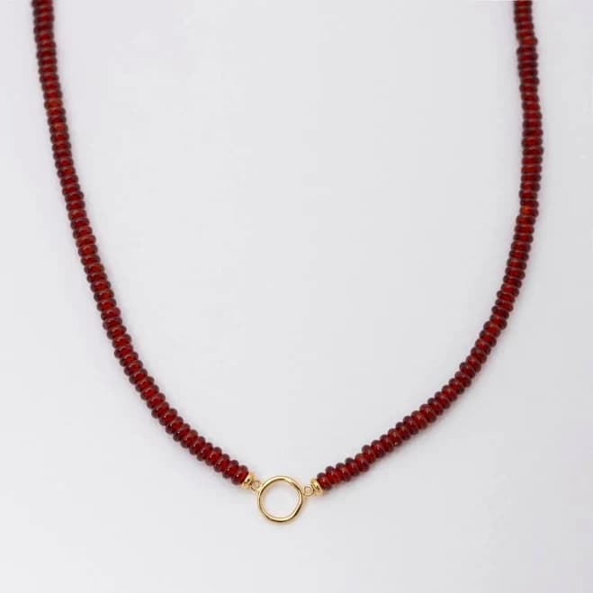 Raiz Silver Sienna Red Bead Necklace with Natural Agate