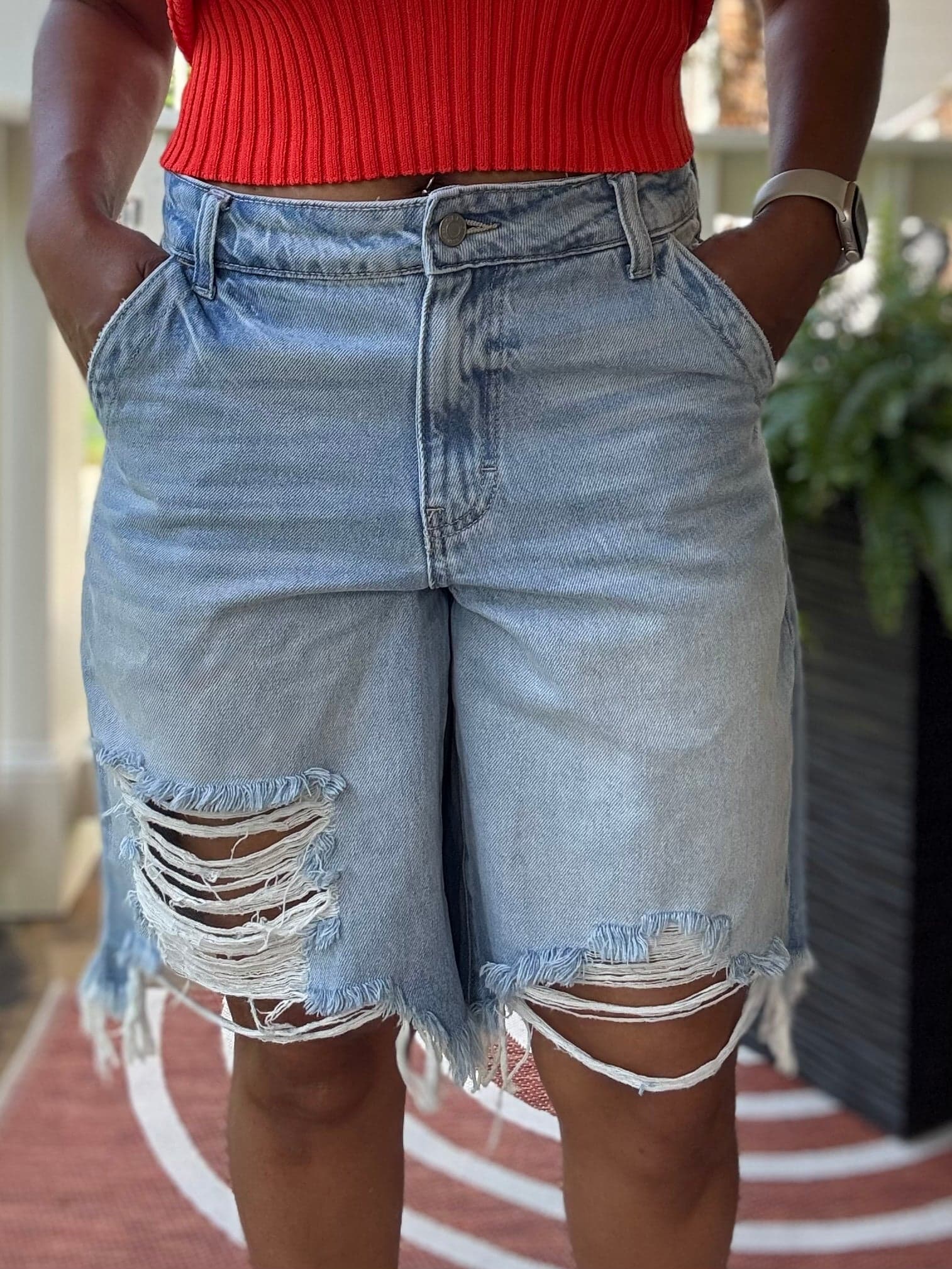 Distressed Mid Waist Bermuda – iAmDaniJay