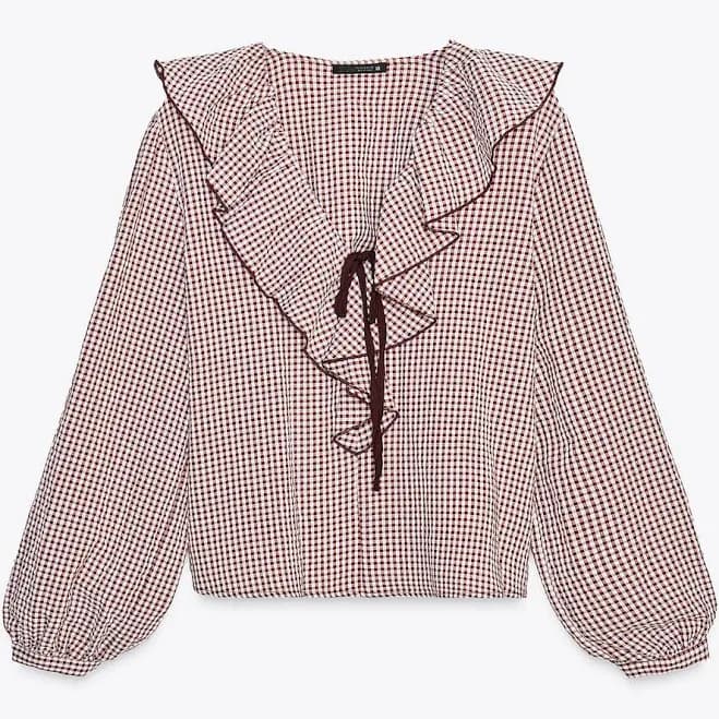 Zara Women's Ruffled Gingham Blouse