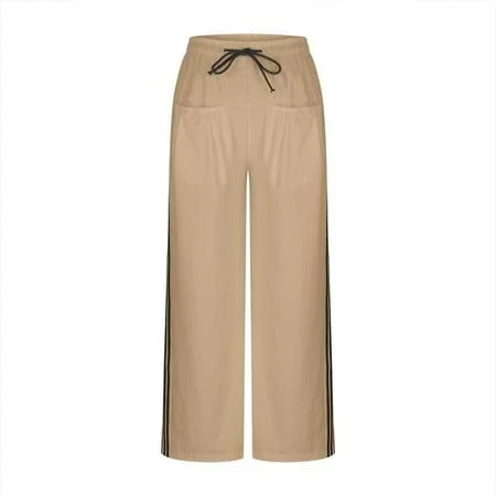 Women's Drawstring Waist Wide Leg Track Pants with Pockets