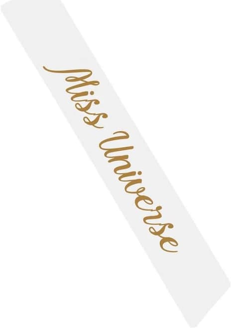 Miss Universe Sash White Satin Sash With Gold Glitter Letters