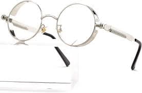 AIEYEZO Round Steampunk Sunglfor Men Women Gothic GlJohn Lennon Style Metal Frame 100% UV Blocking Lens (New Silver/Clear): Buy Online at Best Price in UAE - Amazon.ae
