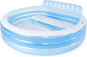INTEX Swim Center Inflatable Family Lounge Pool: Built-In Bench – Cup Holder – 156 Gallon Capacity – 90" x 86" x 31" – Blue