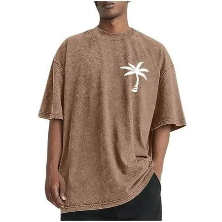 Men's Vintage Coconut Tree Printed Loose Fit Cotton T-shirt