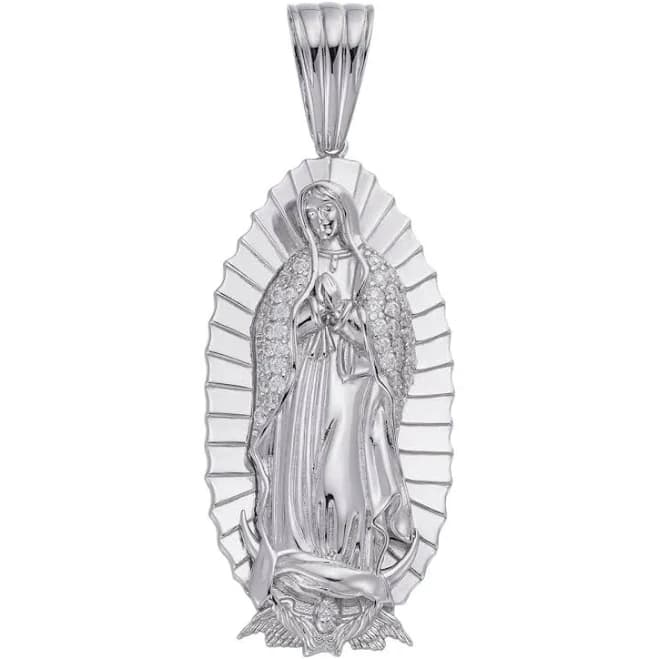 Men's Real 925 Sterling Silver Virgin Mary Guadalupe Necklace Senora Pendant Rope