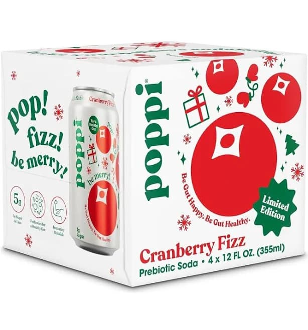 Poppi Cranberry Fizz - Prebiotic Soda - 4 X 12 Oz (limited Christmas