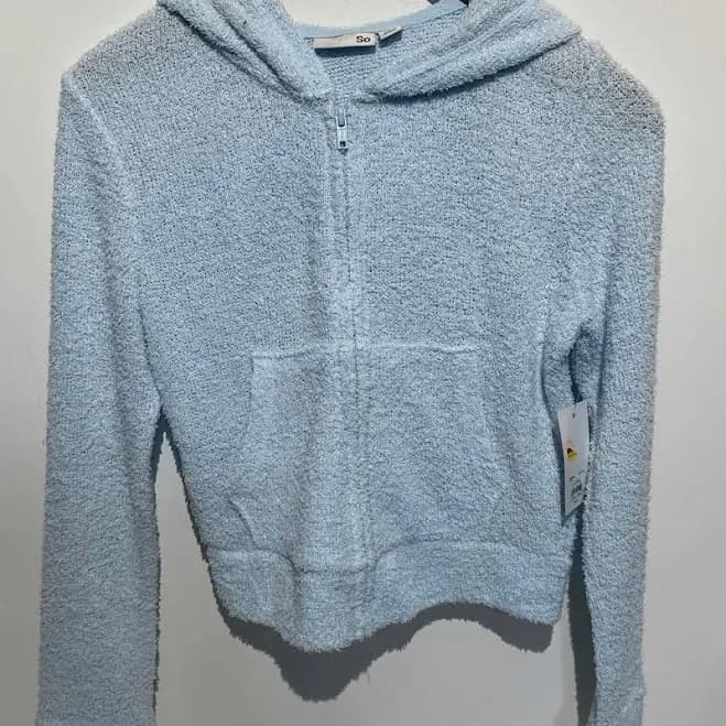 So Women's Light Blue Cozy Perfectly Soft Knit Full Zip Hoodie Size
