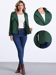 Amazon.com: Allegra K Trench Coat for Women's Casual Notched Lapel Double Breasted Outerwear Short Jacket X-Small Green : Clothing, Shoes & Jewelry