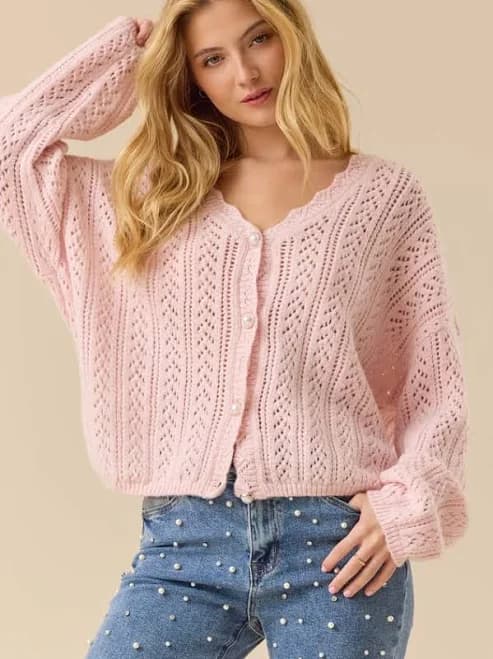 Altar'd State Angelina Pointelle Scalloped Cardigan