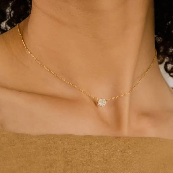 Caitlyn Minimalist Dainty Pave Round 18K Gold Necklace