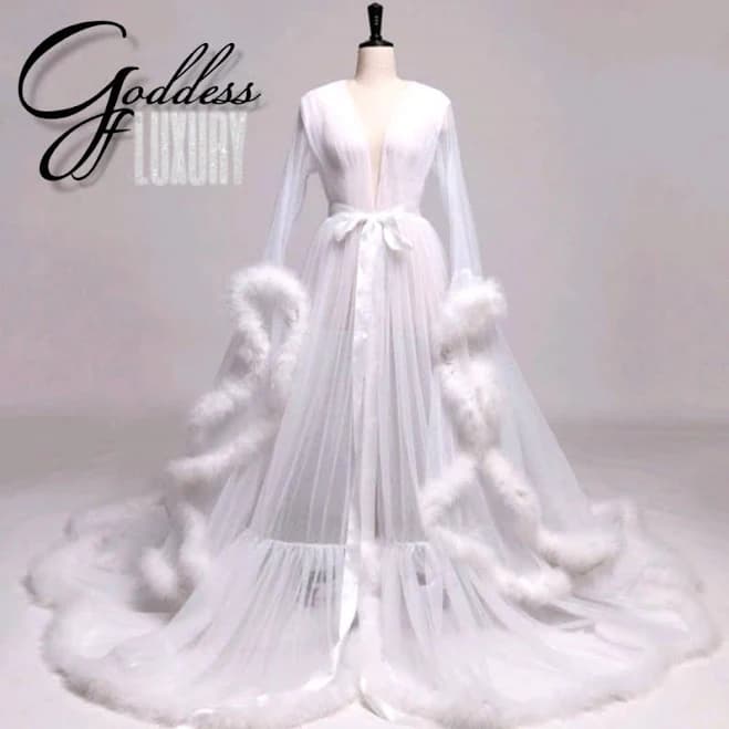 Goddess of Luxury Dream Come True Sheer Tulle Marabou Feather Robe
