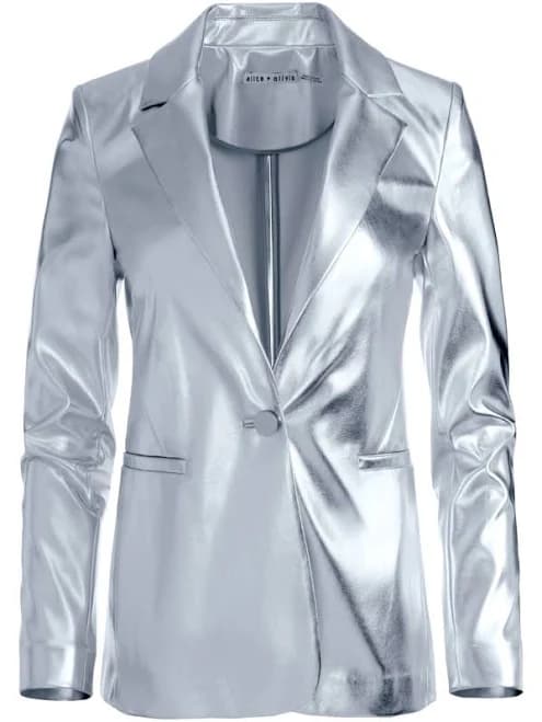 alice + olivia Macey Metallic Vegan Leather Women Blazer