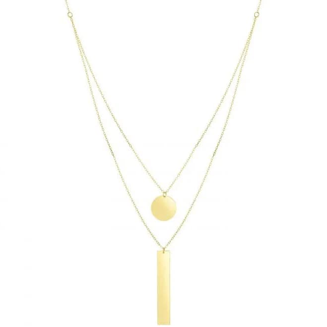 14K Gold Circle & Bar Double Layer Necklace