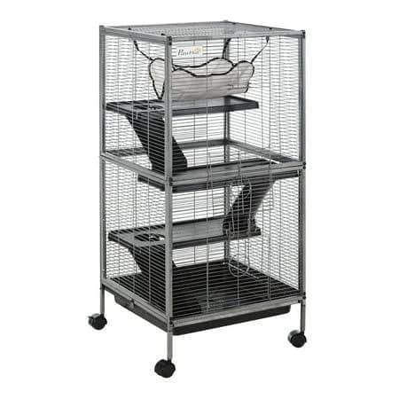 Small Animal Cage Ferret Chinchilla Cage, 4 Tier Metal Habitat with Hammock & Removable Tray, Silver Gray, Size: 20.5