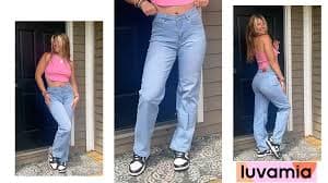 luvamia High Waisted Jeans for Women Trendy Straight Leg Denim Pants Stretchy Offshore Blue Jeans for Women High Waist Woman Jeans Womens Western Wear Size Small Fits Size 4 Size 6 at