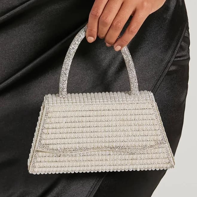 What A Glam Cutie Faux Pearl Rhinestone Mini Bag