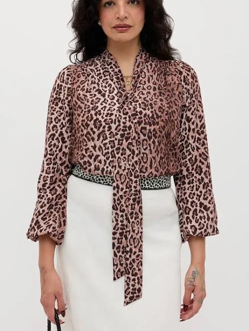 RIXO Moss Blouse Leopard in Brown