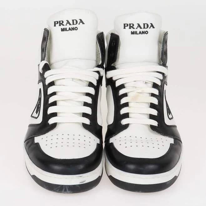 Prada White/black Leather Avenue High Top Sneakers