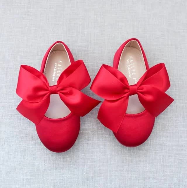 Satin Mary Jane Flats with Bow