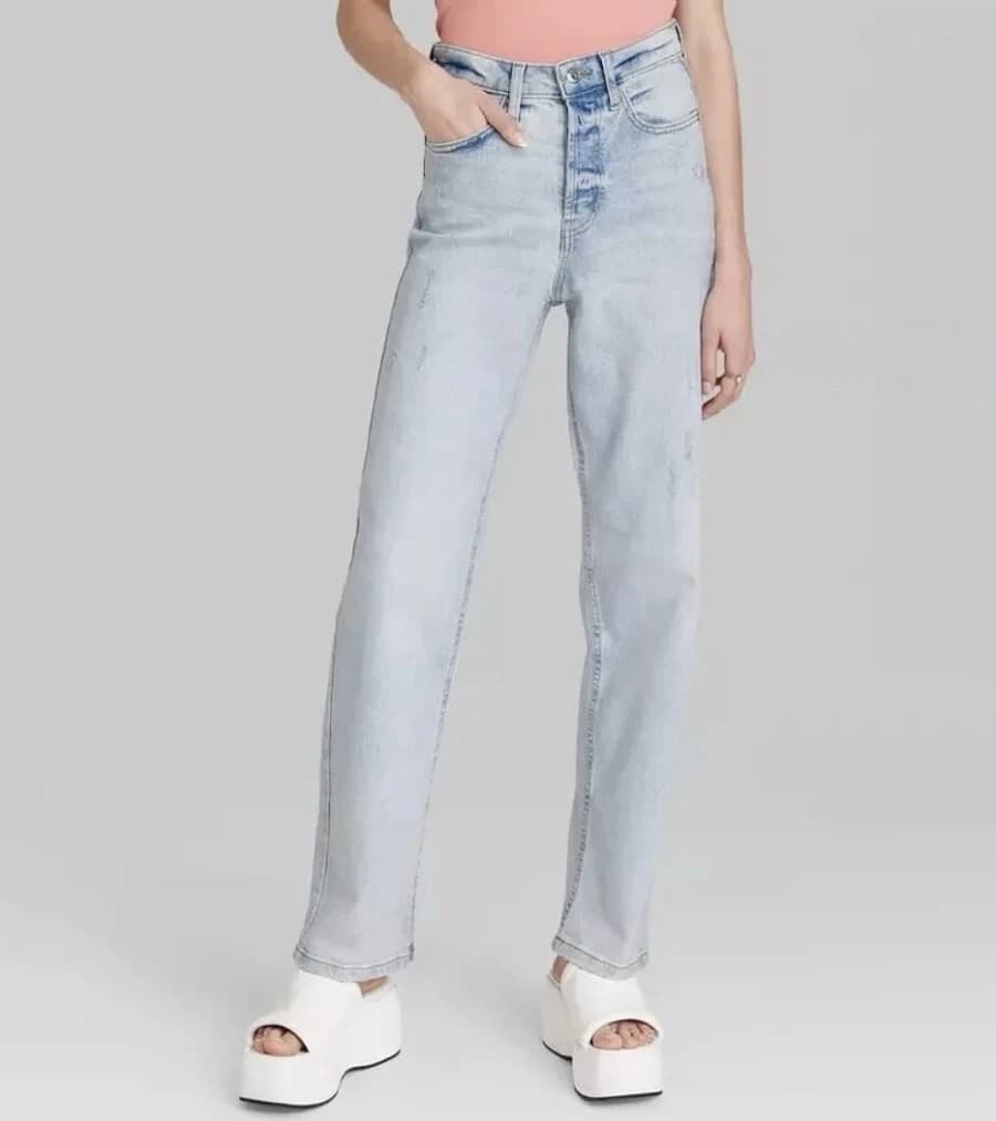 Wild Fable Women's Super-High Rise Distressed Straight Jeans
