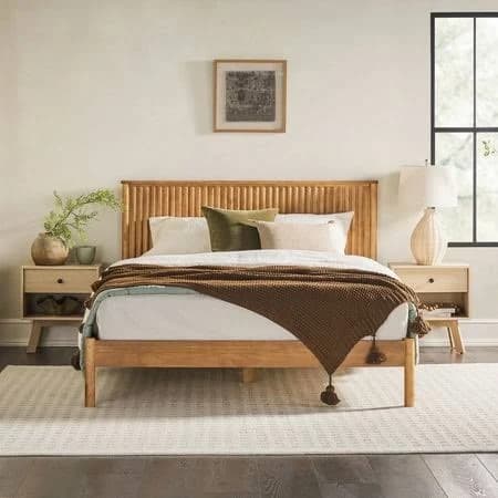 walker edison Paris Contemporary Reeded Headboard Solid Wood Bed