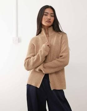 Monki Rib Knit Two-Way Zip Cardigan