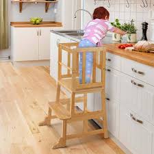 COSYLAND Kids Kitchen Step Stool，Toddler Standing Tower with CPC Certification, Removable Anti-Drop Railing Safety Rail Unique Patented Design Anti-tip Structure More Stable, 1.5-3 yrs Natural Bamboo : Amazon.ae: Baby Products