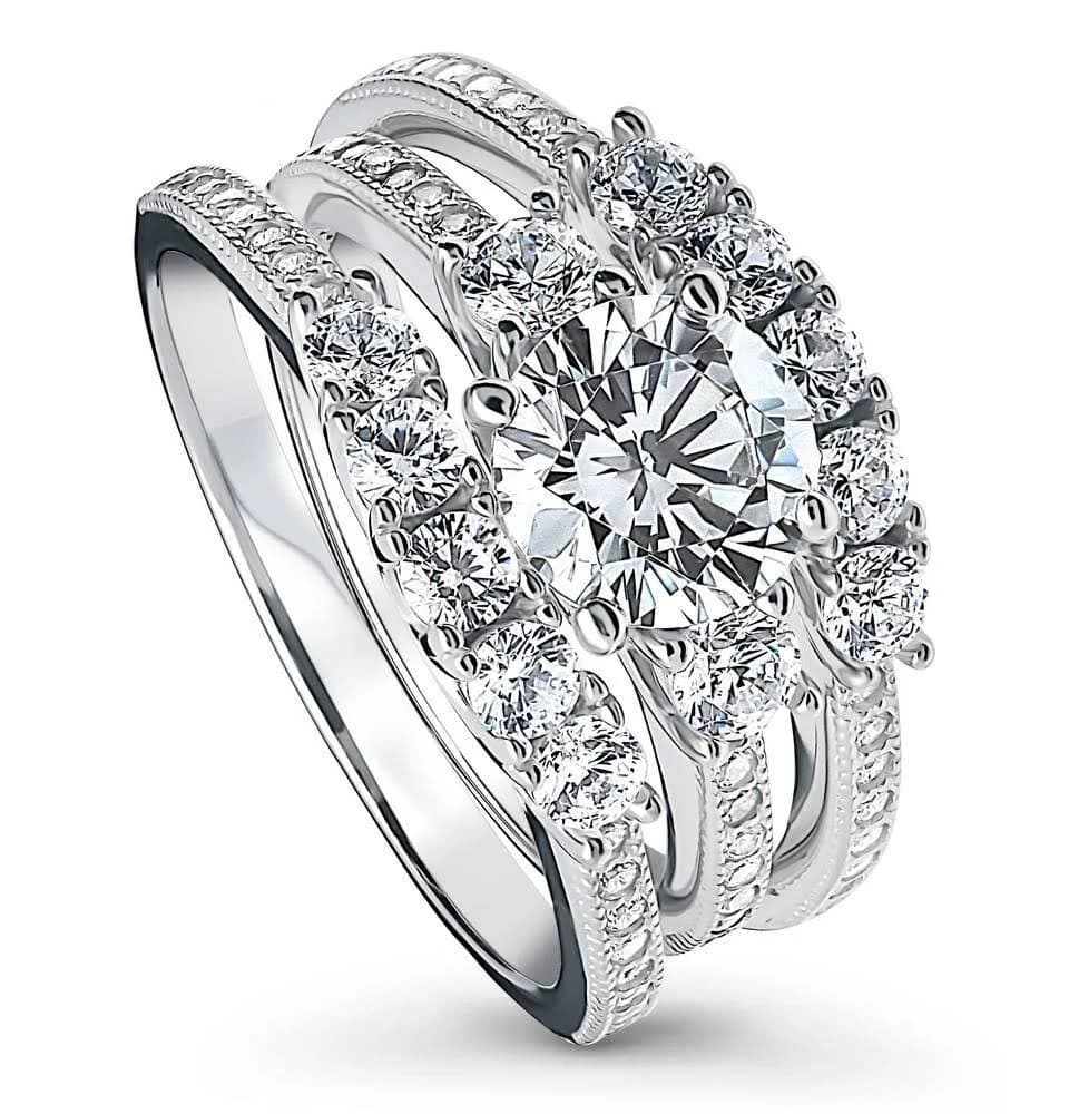 BERRICLE Sterling Silver Cubic Zirconia Stackable Engagement Ring Set