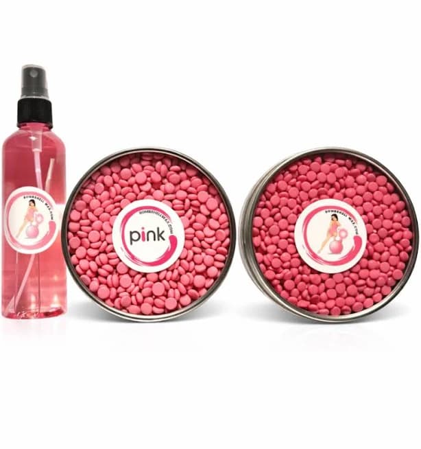 Bombshell Wax - Pretty-in-Pink Hard Wax Bead Sample Pack – Professional Trial Set - 8oz. Pink 8oz. Rose Garden with 4 oz. Pre/Post Wax Pinky Winky Oil