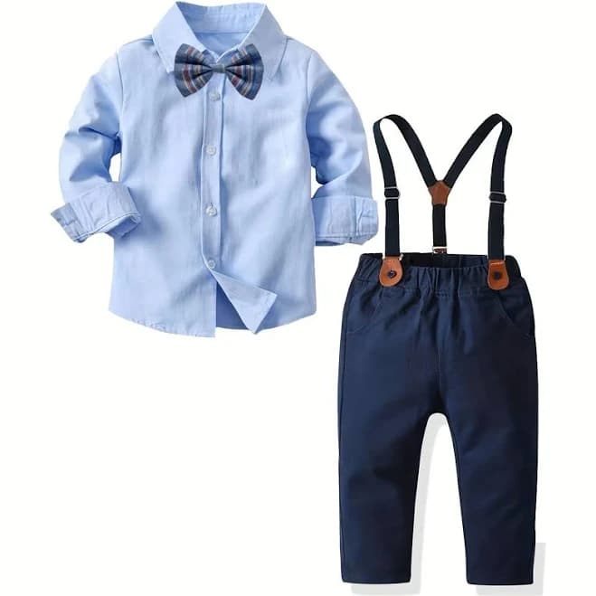 Boys' Gentleman Bow Tie Shirt Suspender Pants Set