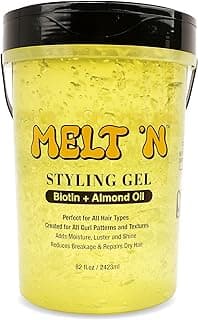 Melt'n Styling Gel Biotin and Almond Oil Infused 82oz - Strengthens Hair and Moisture Retenetion, Strong Hold Styling, Protects Hair from Damage, Gives High Shine, No Frizz or Breakage