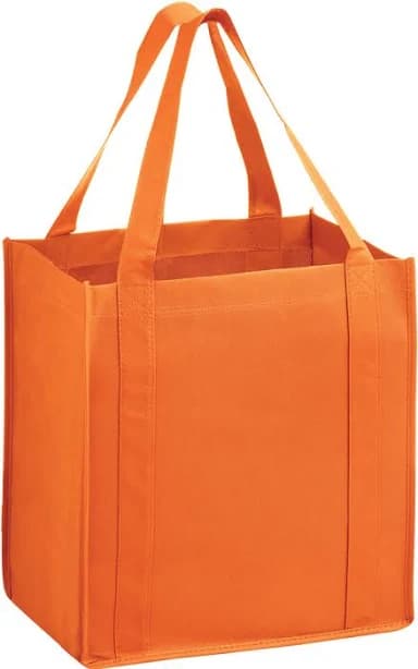 12 x 8 x 13 + 8 Orange Heavy Duty Grocery Tote | Retail Merchandise Plastic Shopping Bags | Non Woven Tote Bags