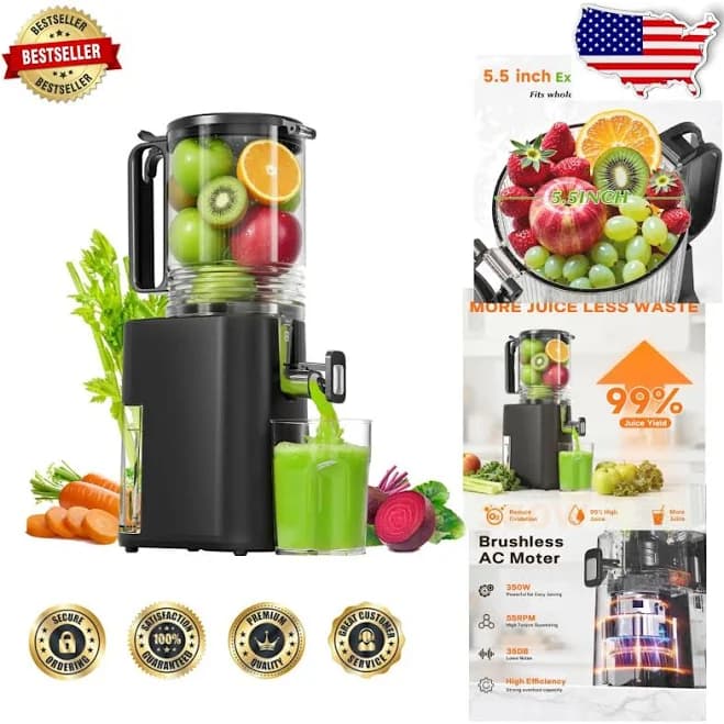 Cold Press Juicer 5.5" Wide Feed Chute Juice Machine High Juice Yield