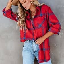 jsaierl Women's Classic-Fit Long-Sleeve Lightweight Plaid Flannel Shirt Tartan Lapel Button Down Jacket Shirt with Chest Pocket - Walmart Business Supplies