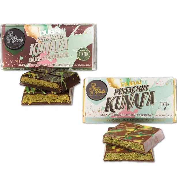Viral Dodo Dubai Style Milk and Dark Chocolate Kunafa 2-Bar Bundle